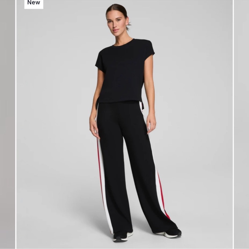 SPANX AirEssentials Black XL Petite Color block Wide Leg Track Pants red & white